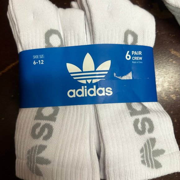Adidas Mens White Breathable Stretch Comfort Sole 6 Pairs Crew Sock Size 6-12 - Picture 1 of 2